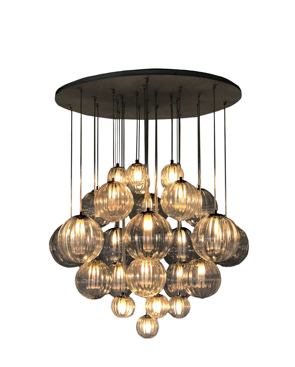 Chandelier with multiple glass bulbs on a white background